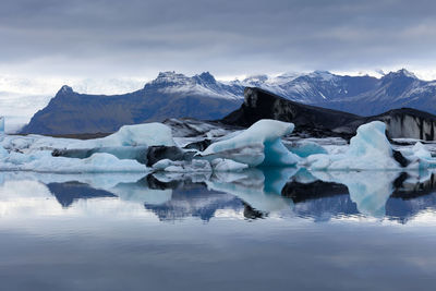 Scenic view of snowcapped mountains against sky