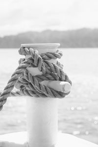 Close-up of rope tied on boat