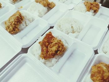 High angle view of food served in plate