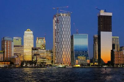 Modern buildings in city at waterfront