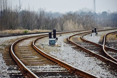 Empty railway tracks against sky