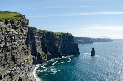 Rock formations by sea against sky