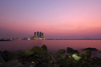 View of cityscape at sunset