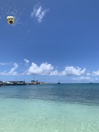 Scenic view of sea against blue sky