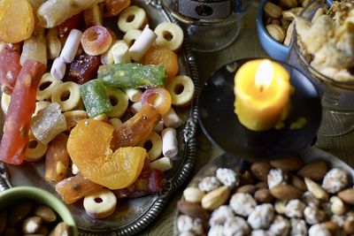 High angle view of food on table