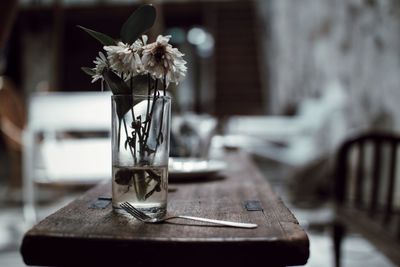 Close-up of flower on table