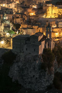 High angle view of old buildings in town