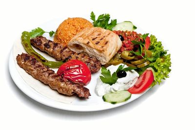 Close-up of food served on table