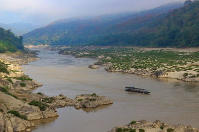 High angle view of sea and mountains