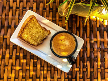 High angle view of breakfast on table