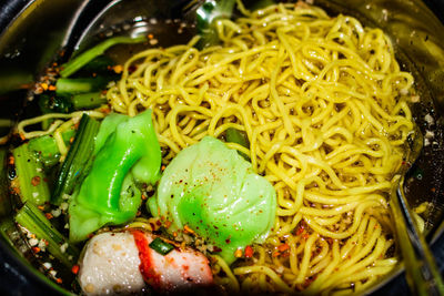 High angle view of chopped vegetables in bowl