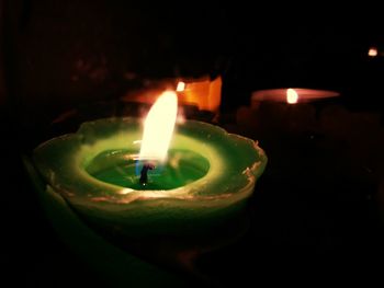 Close-up of lit tea light candle