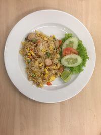 High angle view of salad in plate on table