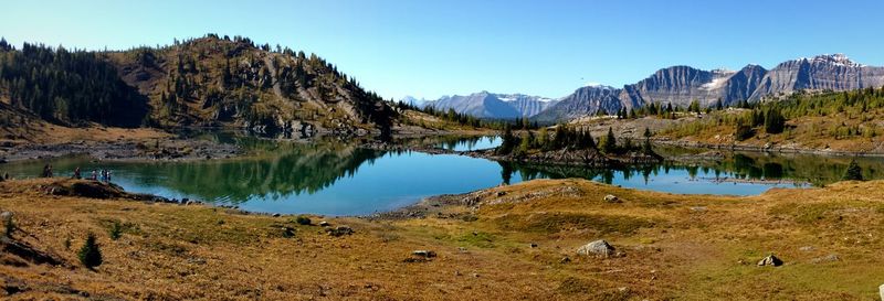 Scenic view of lake with mountains in background