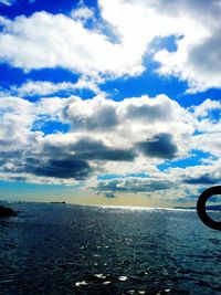 Scenic view of calm sea against cloudy sky
