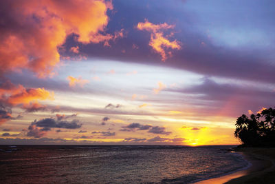 Scenic view of sea against dramatic sky