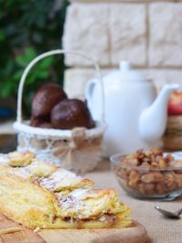 Close-up of breakfast served on table