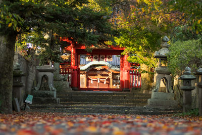 View of temple against building