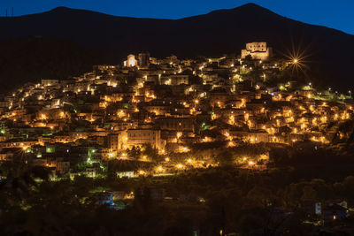 Illuminated buildings in city at night