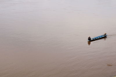 High angle view of man on beach