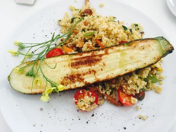 High angle view of food in plate