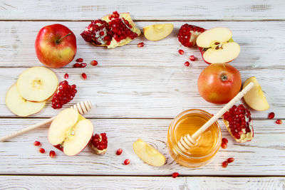 High angle view of fruits on table