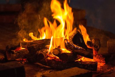 Bonfire outdoors at night