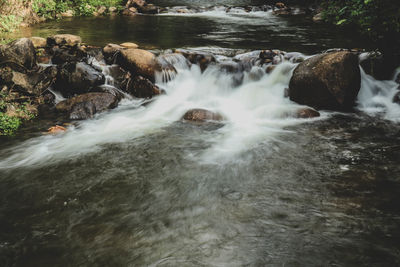 Stream flowing through rocks in forest