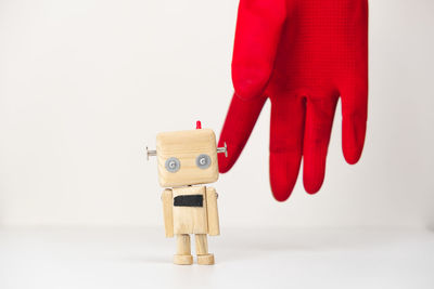 Close-up of stuffed toy against white background