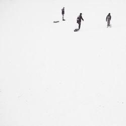 People walking on snow covered landscape