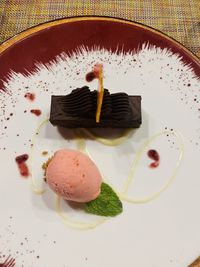 High angle view of ice cream in plate