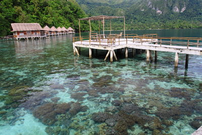 View of pier on river