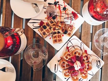 High angle view of breakfast on table