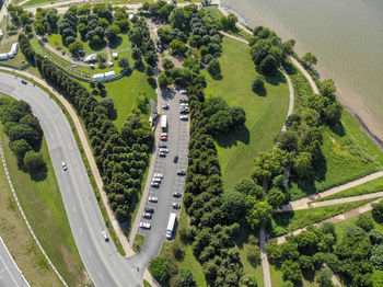 High angle view of cars on road in city