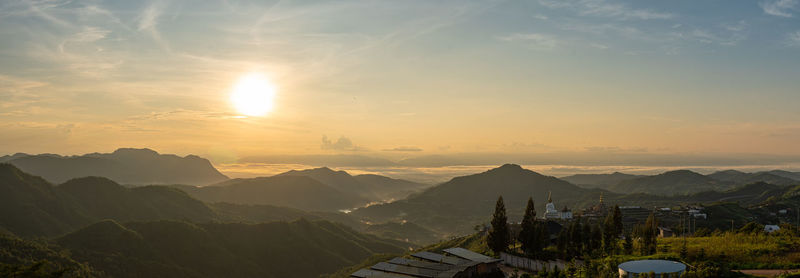 Scenic view of mountains against sky during sunset