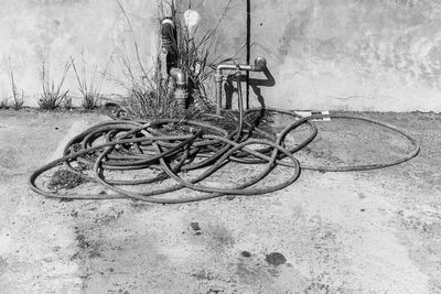 Bicycle parked against wall