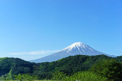 Scenic view of mountains against clear blue sky