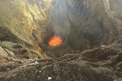 Bonfire on rock in cave