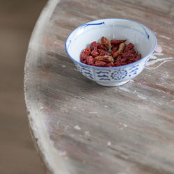 High angle view of food in bowl on table