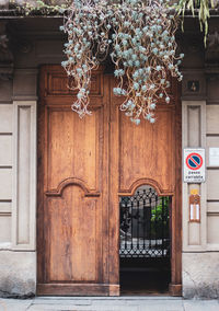 Closed door of building