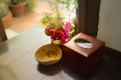 Close-up of flowers on table