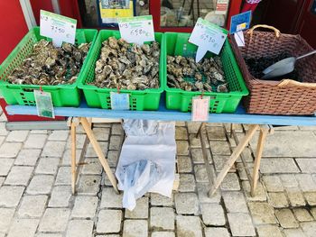 Various vegetables for sale at market stall