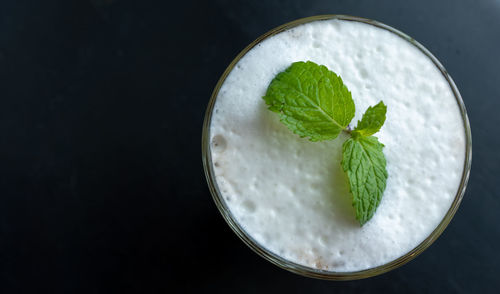 High angle view of drink on table