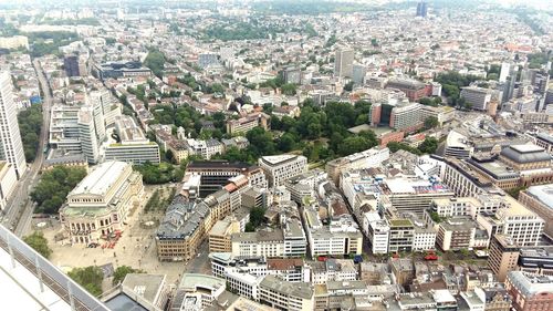 High angle view of city buildings