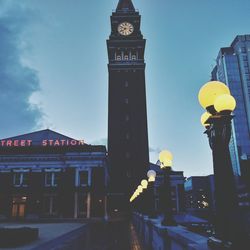 View of clock tower in city