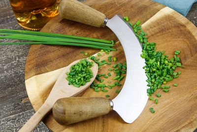 Close-up of chopped vegetables on cutting board