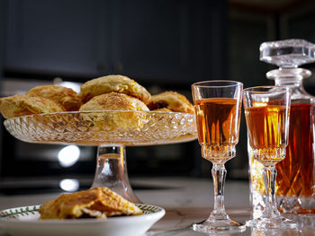 Close-up of food served on table