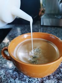 Close-up of coffee cup on table