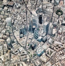 High angle view of buildings in city