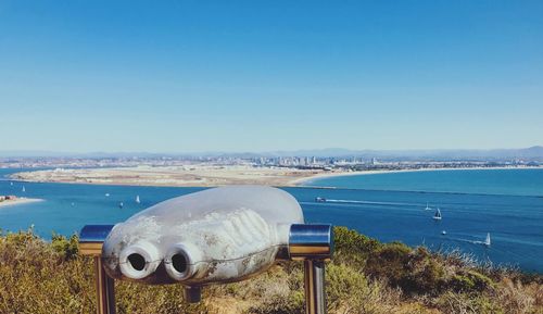 Scenic view of sea against clear blue sky